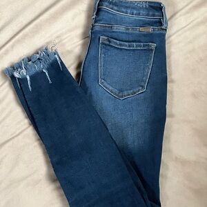KanCan Blue Ankle Cropped Jeans with Distressed Hem